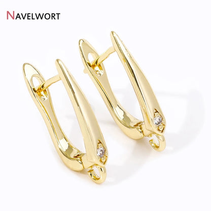18K Gold Plated Brass Metal Earwires Basic Fasteners,Earring Fixtures,Inlaid Zircon Earring Hooks,Earring Making Supplies
