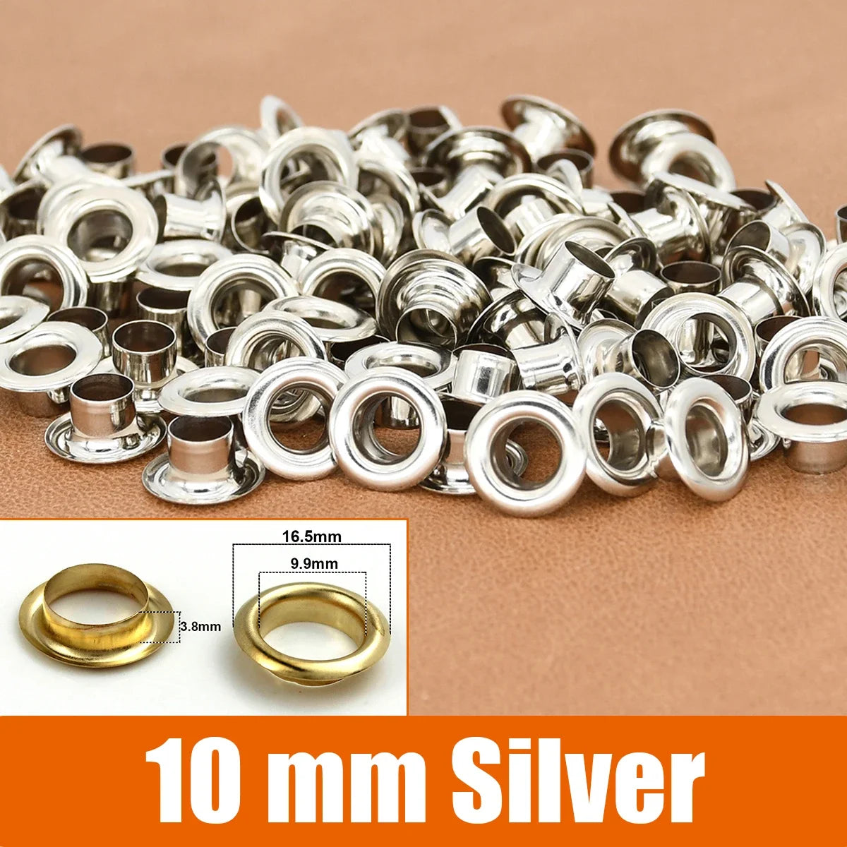100sets 6/8/10/12mm Brass Eyelets with Washers Grommet Repairing Round Eye Rings for Shoes Bag Clothing Skin Belt Hat