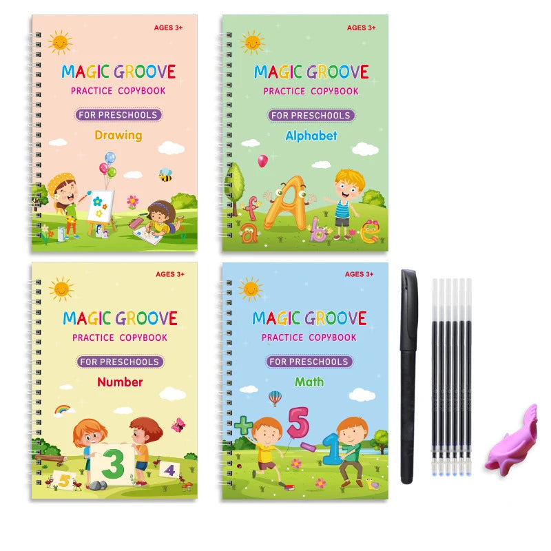 4Pcs Handwriting Workbooks Practice Copybook Magic Reusable Calligraphy Handwriting Tracing Practice Book for Kids Learning -