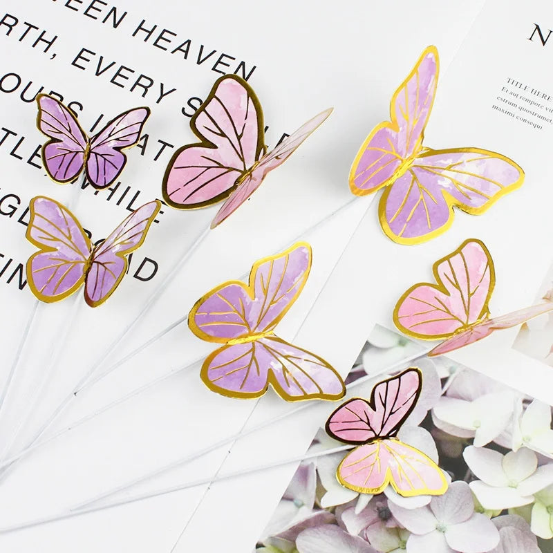 Cake Decoration, Colorful Butterfly Toppers, Gilt Edged Cake Decorations, Birthday Party Decor, Wedding Cake Accessories, Des