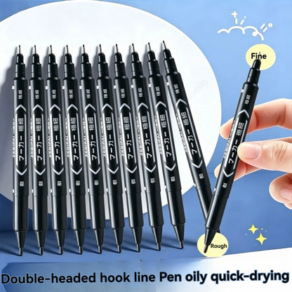 10Pcs/set Double Tip Art Black Blue ink Permanent Paint Marker Pen for Plastic Wood Stone Metal Glass Doodling Marking Graffi