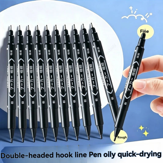 10Pcs/set Double Tip Art Black Blue ink Permanent Paint Marker Pen for Plastic Wood Stone Metal Glass Doodling Marking Graffi