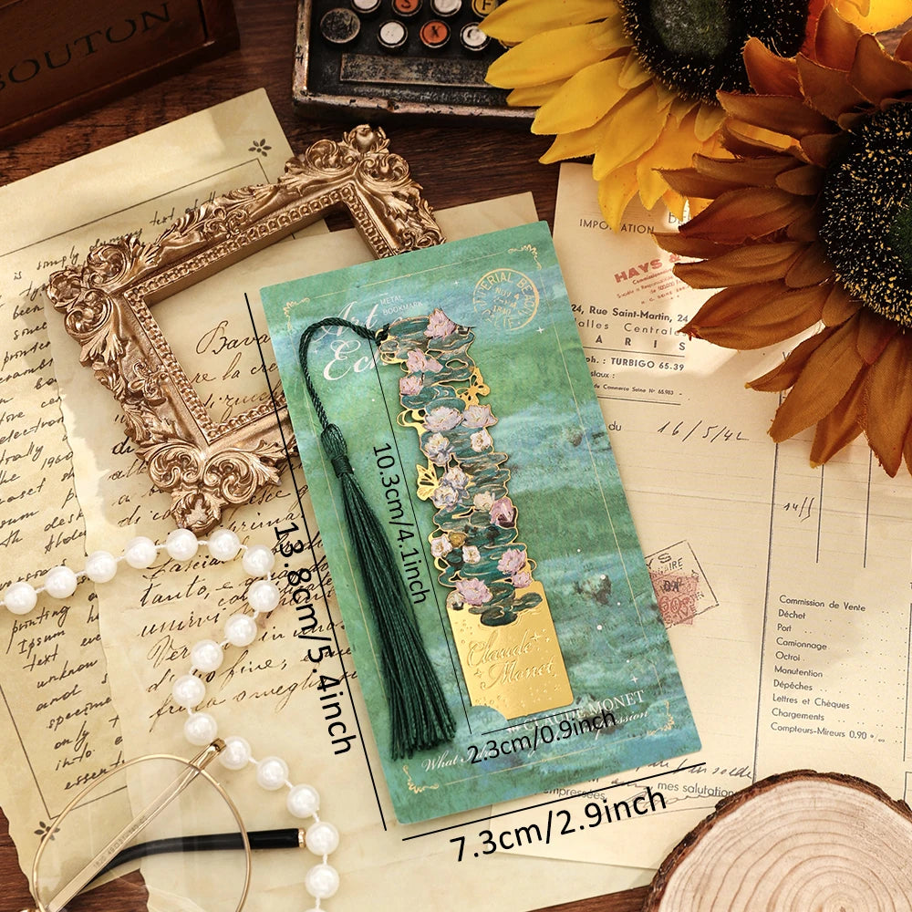 1 Pc Vintage Artistic Metal Bookmark, Hollow Painting Design With Long Tassel For Office Book Lovers Reading Gift Stationery