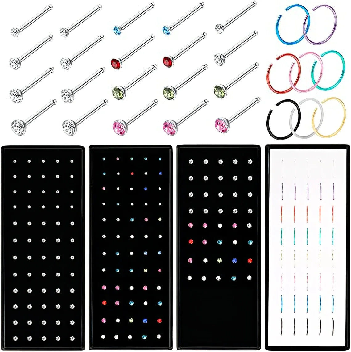 Fashion Crystal Stainless Steel Nose Stud Piercing for Women Hypoallergenic 1.8mm Nose Ring Straight/L/Screw Shaped Body Jewe