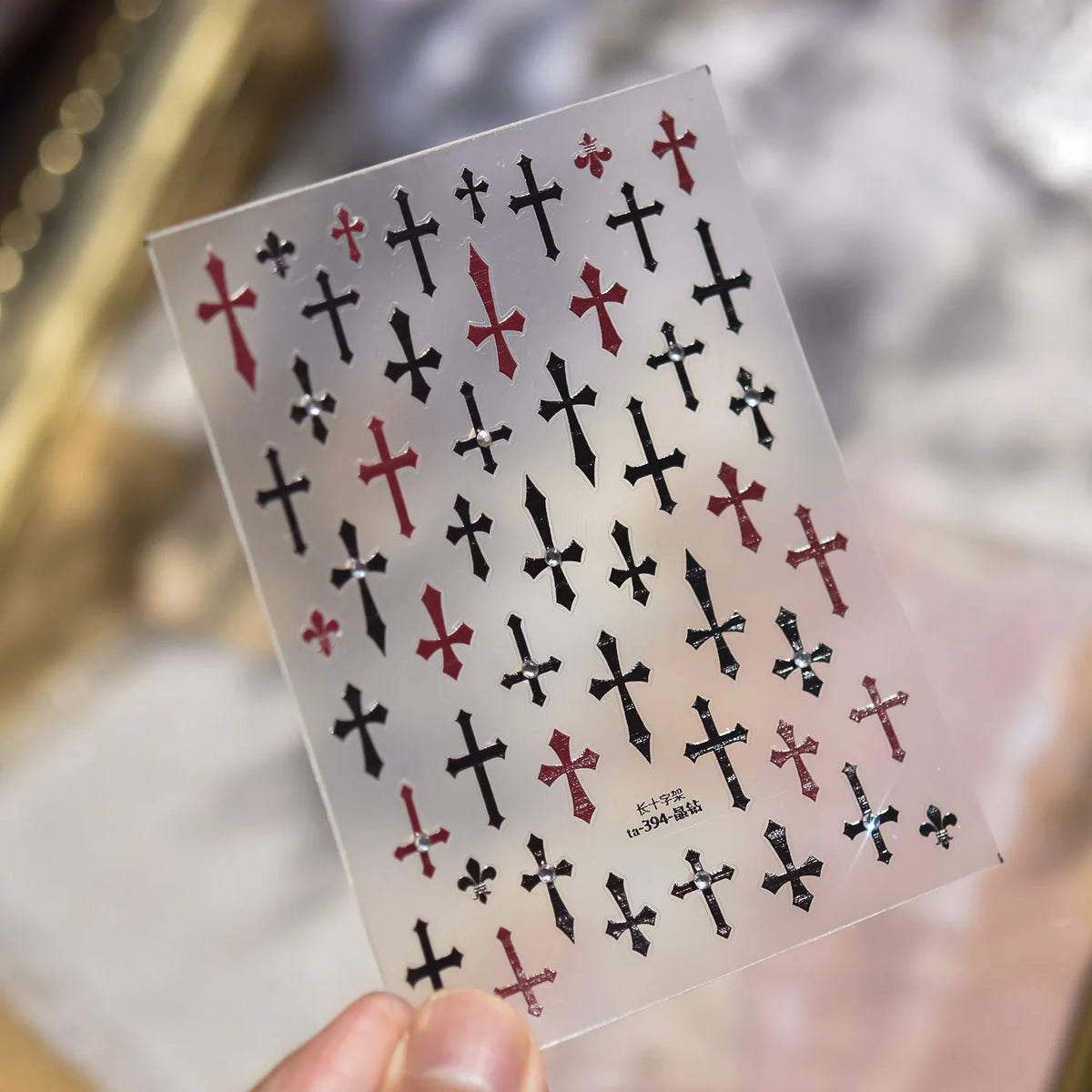 Gold Silver Metal Nail Stickers Dark Retro High-end Cross Nail Art Accessories Sticker Back Blue Nails 3D Decorations Decals 