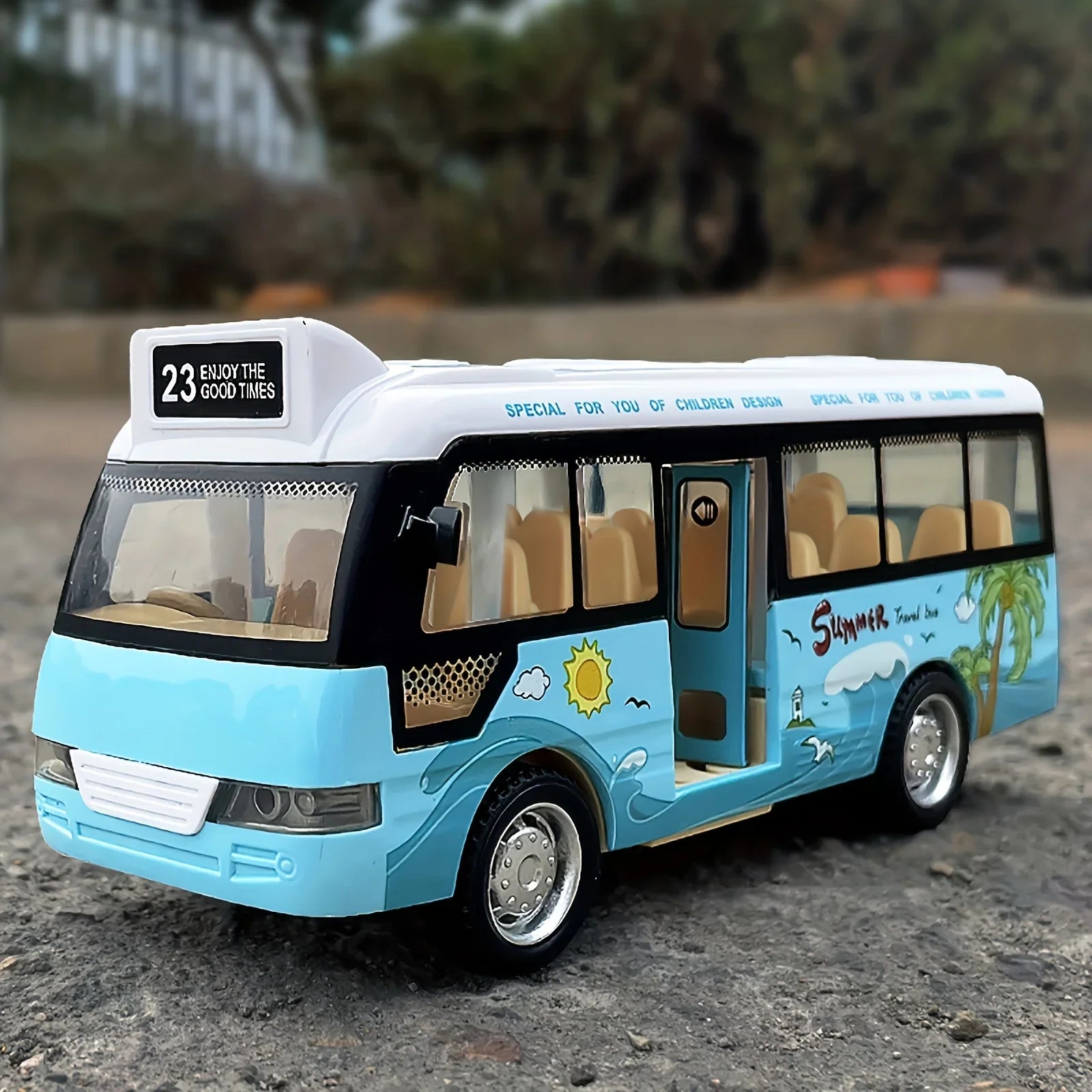 City Bus Toys Cars Die-Cast Plastic Airport Cars For Boys Girls, Pull Back Play Vehicle With Sound, Light Up & Open-able Door