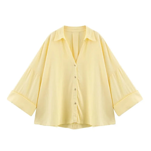 MUJER Striped Women's Shirt White Loose Casual Shirts for Women Summer Button up Shirts and Blouses Woman Wide Sleeve Ladies 