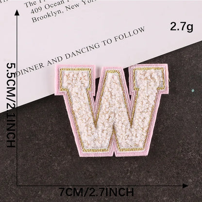 Pink Letters Towel Embroidered Iron On Sew On Patch Applique Diy Name Badges Alphabet Patches For Clothing Bag Accessories - 