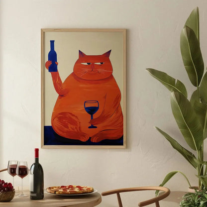Bar Cart Decor, Cat Poster, Wine Print, Retro Kitchen Decor, Mid Century Modern Decor, Trendy Wall Art, Cheers Print, Dining 