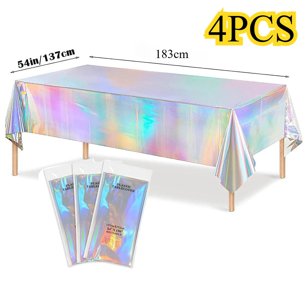 Laser Rainbow Theme Party Disposable Tablecloth & Rectangular Mantel De Mesa Cover for Birthday Wedding Home Decor Supplies -