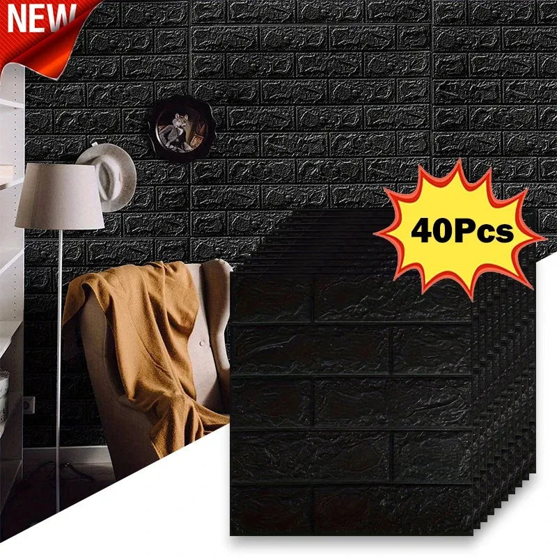 40Pcs 38.5X35cm Imitation Brick Wallpaper Self-adhesive Waterproof Moisture-proof Living Room Background Bedroom Wall Decorat