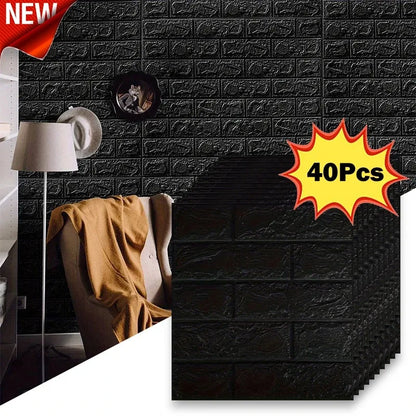 40Pcs 38.5X35cm Imitation Brick Wallpaper Self-adhesive Waterproof Moisture-proof Living Room Background Bedroom Wall Decorat