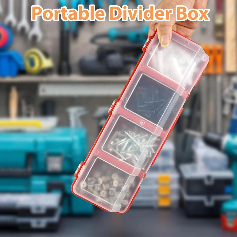 1Pc Plastic Screw Organizer Box with 4 Compartments Portable Tool Parts Storage Bin with Lid for Hardware Small Parts Display