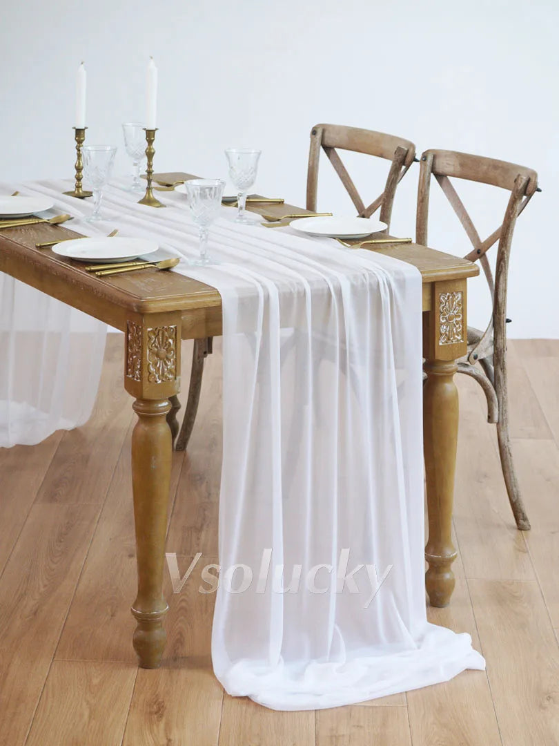 Table Runner Luxury Sheer for Wedding Rustic Boho Party Bridal Shower Birthday Christmas Decorations - White / 2m X 74cm