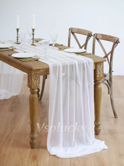 Table Runner Luxury Sheer for Wedding Rustic Boho Party Bridal Shower Birthday Christmas Decorations - White / 2m X 74cm