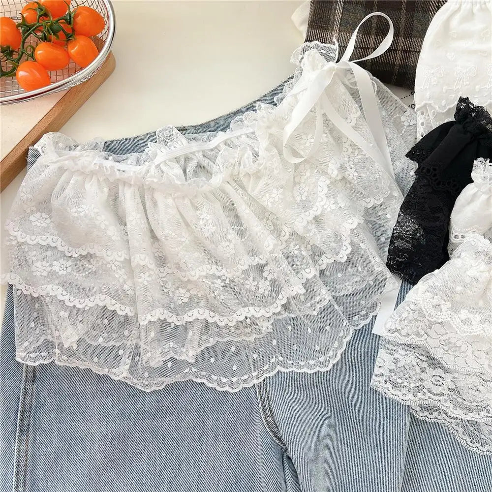 Lace Mini Skirts Women Elegant Sweet Lolita Short Skirts High Waist Y2k Streetwear Ruffle Skirts Lace Trim Butt Curtain Skirt