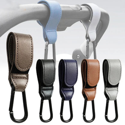 Baby Stroller Hook Fashion PU Leather Adjustable Pram Hook Cart Organizer Diaper Bag Hanger Children Boy Girl Travel Accessor
