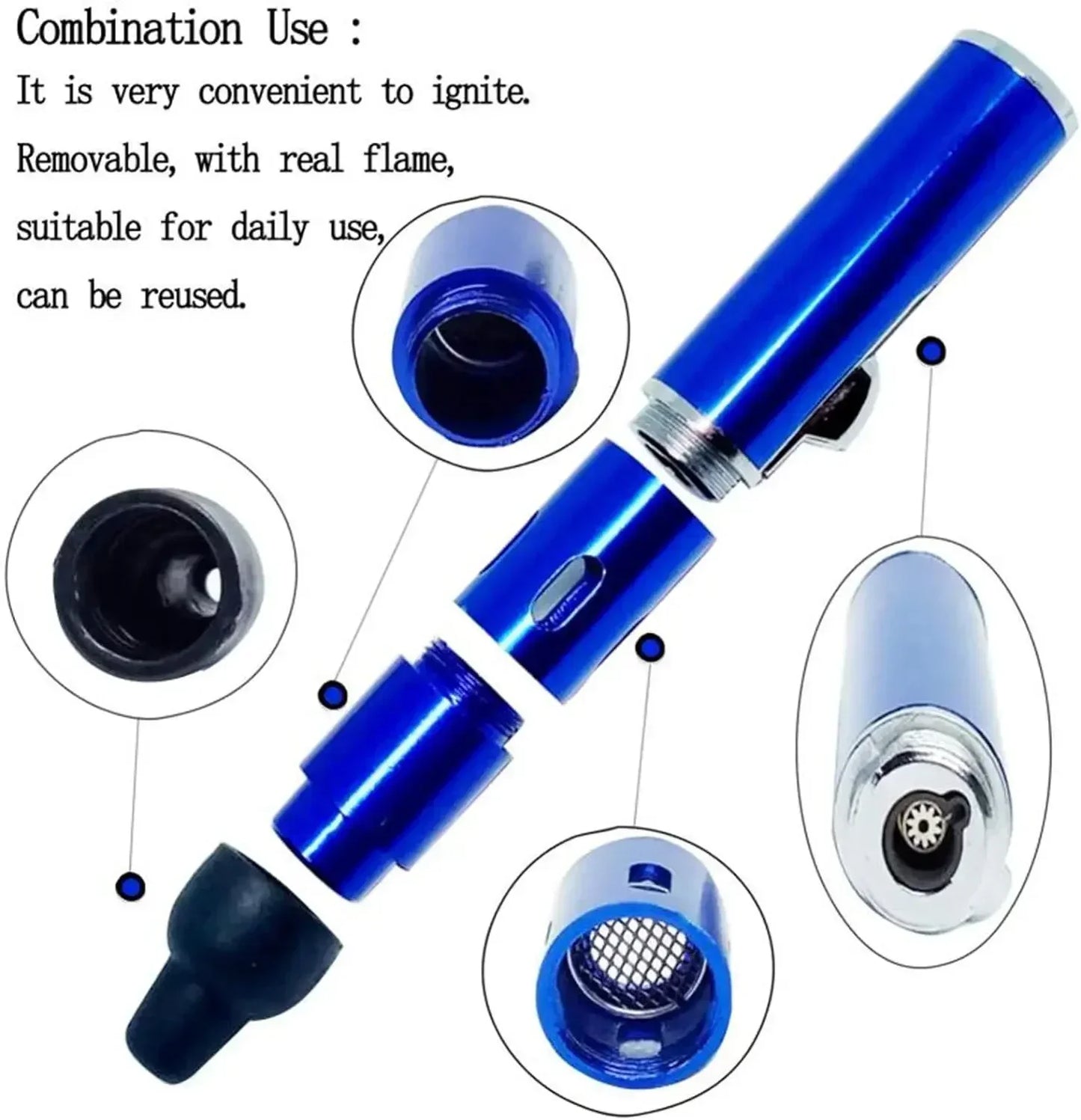 NEW Metal Direct Long Pen Spray Blue Flame Igniter Aromatherapy Lighter Portable LoopInflatable Lighter Cigarette Accessories