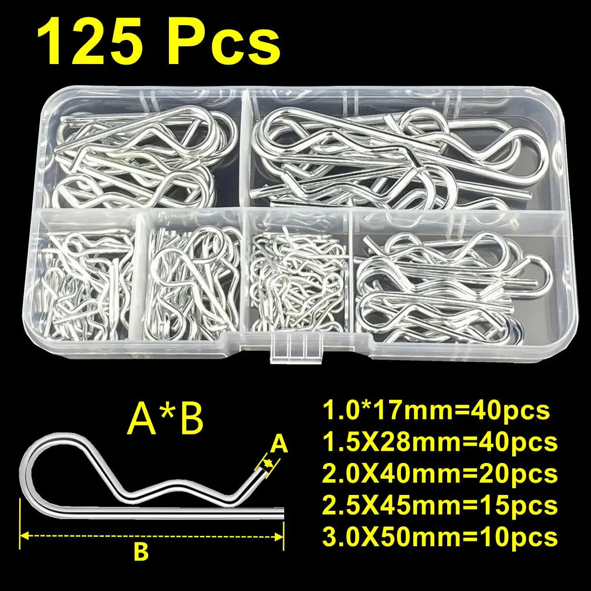100/125Pcs R-Type Cotter Pins Set KIt Wave Latch Bolt Locking Split Clip Hitch Pins M1 M1.2 M1.5 M1.8 M2 M2.5 M3 Sorted In Bo