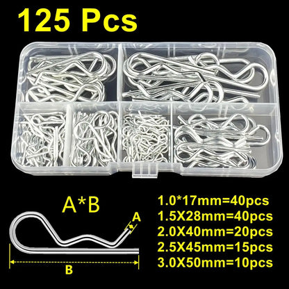 100/125Pcs R-Type Cotter Pins Set KIt Wave Latch Bolt Locking Split Clip Hitch Pins M1 M1.2 M1.5 M1.8 M2 M2.5 M3 Sorted In Bo