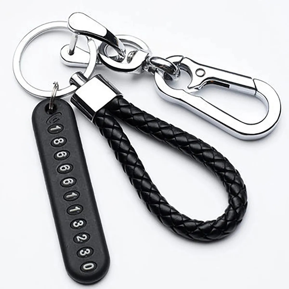 Trendy DIY Mobile Phone Number Plate Pendant Keychain for Men Punk Simple Woven Leather Rope Anti-lost Car Key Chain Accessor