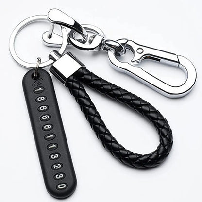 Trendy DIY Mobile Phone Number Plate Pendant Keychain for Men Punk Simple Woven Leather Rope Anti-lost Car Key Chain Accessor