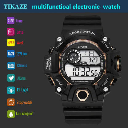 Fashion Men's Watch Sports Electronic Wristwatch Large dial Multifunctional Waterproof Luminous Alarm Kids Male's Military Wa