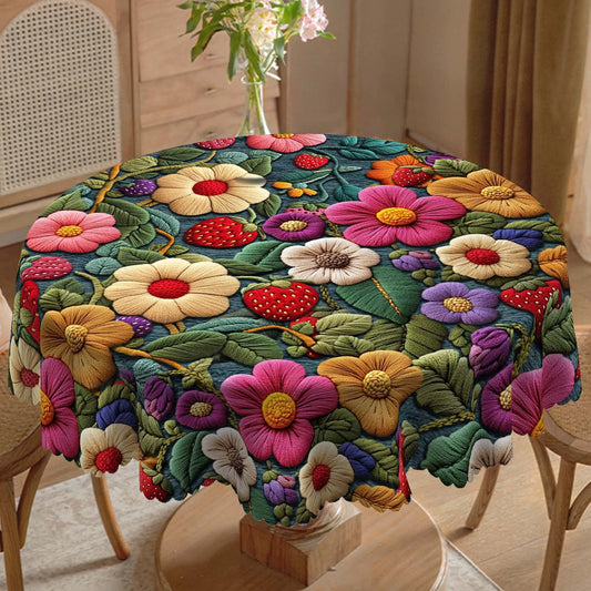1 Piece of Spring Floral Print Tablecloth, Colorful Flowers, Strawberry Pattern, Embossed Edge Craftsmanship, Available in Ro