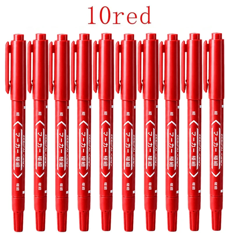 10Pcs/set Double Tip Art Black Blue ink Permanent Paint Marker Pen for Plastic Wood Stone Metal Glass Doodling Marking Graffi
