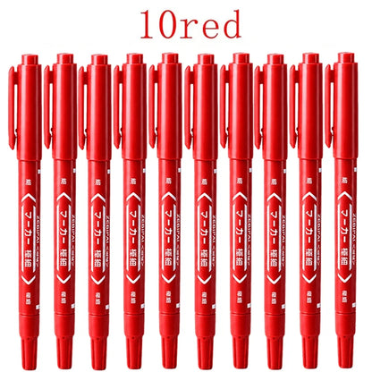 10Pcs/set Double Tip Art Black Blue ink Permanent Paint Marker Pen for Plastic Wood Stone Metal Glass Doodling Marking Graffi
