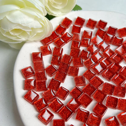 Mosaic Tiles for Crafts Blue Shine Assorted Color 50pcs Glass Glitter Mosaic Supplies Pieces Bulk Square Shape Home Decoratio