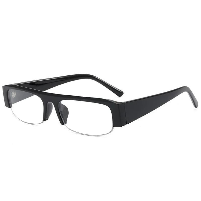 SO&EI New Small Rectangle Women Sunglasses Vintage Clear Lens Men Half Frame Eyewear Shades UV400 - Black Clear