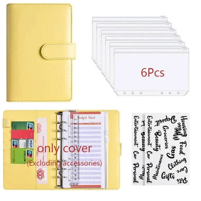 2026 A6 Binder Budget PU Leather PlannerPockets Expense Budget Sheets Notebook Cash Envelope Organizer System with Clear Zipp