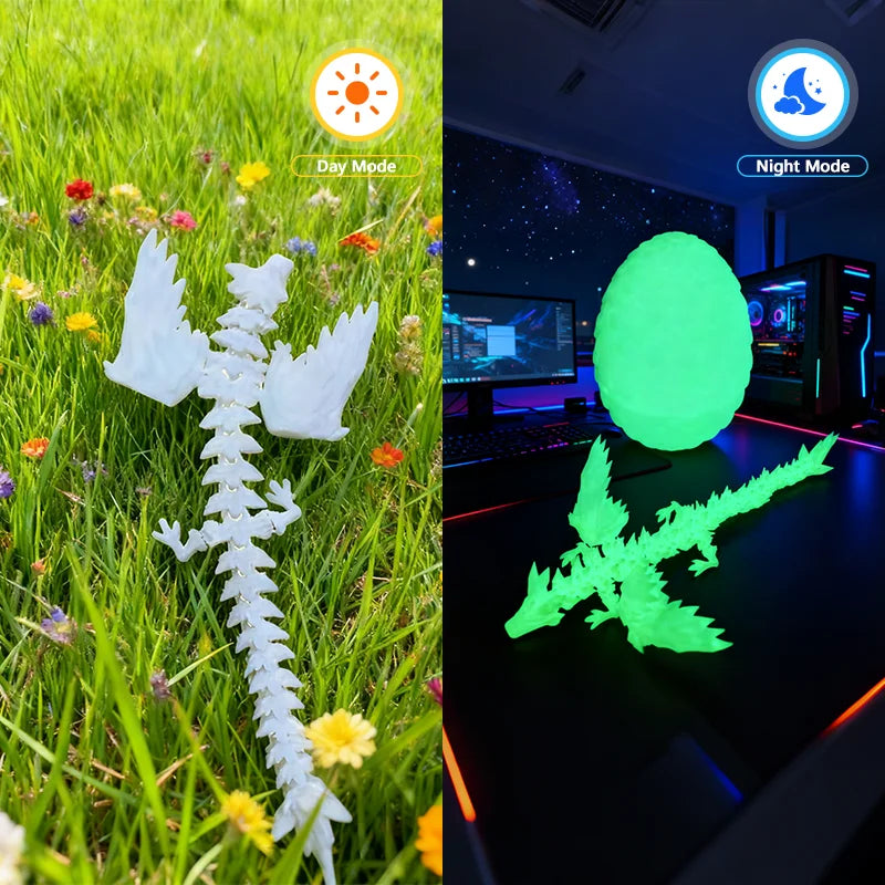 3D Printed Dragon Colorful Gem Dragon Figurines Movable Joint Rotatable Articulated Dragon Crafts Desktop Western Action Figu