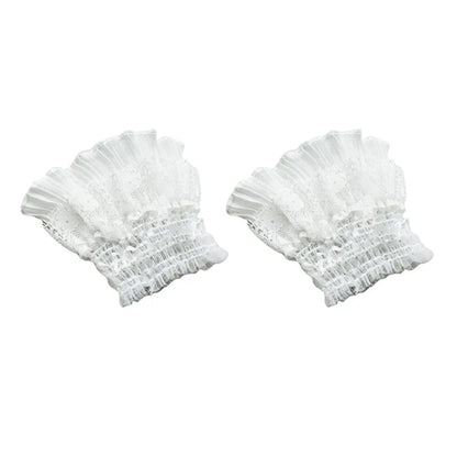 Gothic Lolita Hand Wrist Cuffs Bowknot LaceTrim Maid Cosplay Accessories For Women Girl Party - white-A