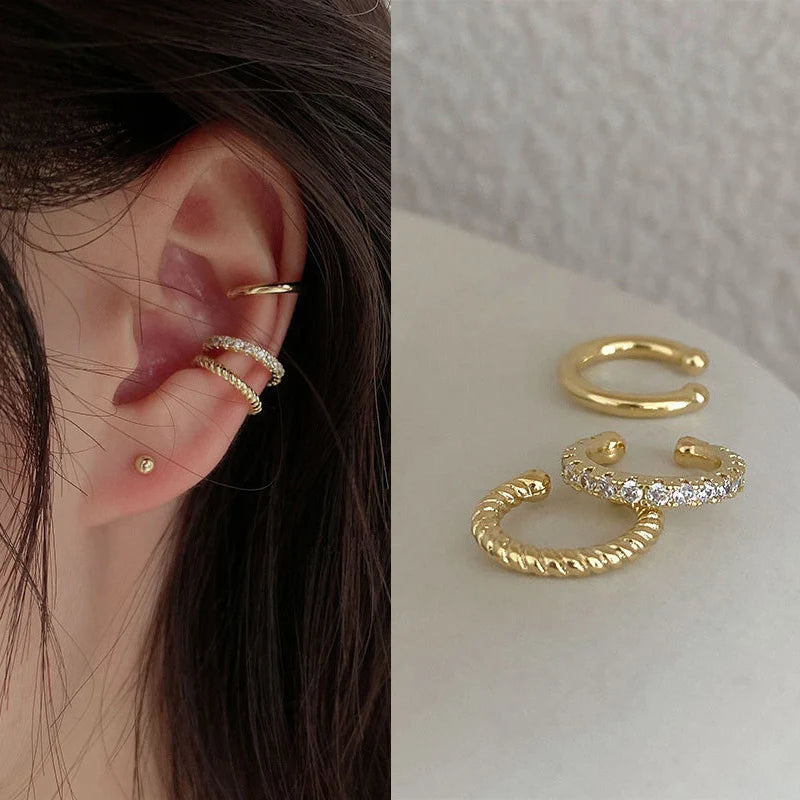 Silver Color Leaves Clip Earrings for Women Men Creative Simple C Ear Cuff Non-Piercing Ear Ear Clip Set Trend Jewelry Gift -