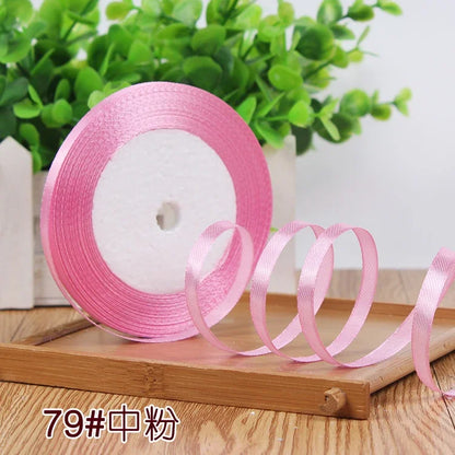New (25 Yards/lot) 1/4''6mm Single Face Silk Satin Ribbon Wedding Decorative Ribbons Christmas Gift Wrap DIY Handmade Materia