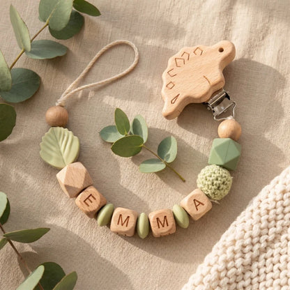 Personalized Pacifier Clip Custom Name Silicone Wooden Beads Baby Teether Chain Soother Holder BPA Free Newborn Baby Shower G