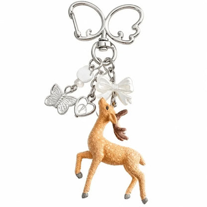 Cute Portable Deer Keychain 11.5cm Length Korean Style Phone Charms Handmade DIY Bead Case - C9