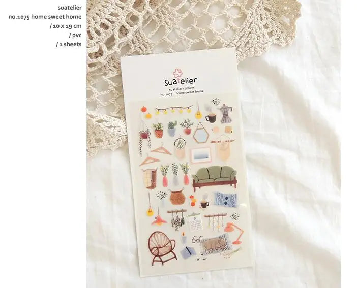 Korean Suatelier Stickers Cute Home Style Scrapbooking DIY Junk Journal Diary Stationery Deco Sticker Handiwork Craft Supplie