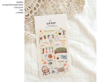 Korean Suatelier Stickers Cute Home Style Scrapbooking DIY Junk Journal Diary Stationery Deco Sticker Handiwork Craft Supplie