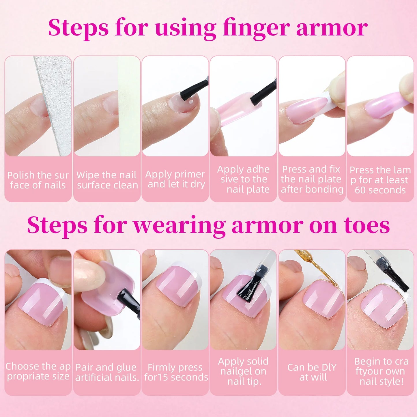 144pcs French hand and foot wear nail set summer short square shiny false toenail acrylic full coverage suitable for nail sal