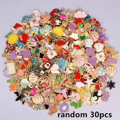 30/60/100pcs Random Mix Enamel/Drip Oil Charms For Jewelry Making Bulk Trinkets Charm Flower Heart Animal Bag Charm DIY Penda