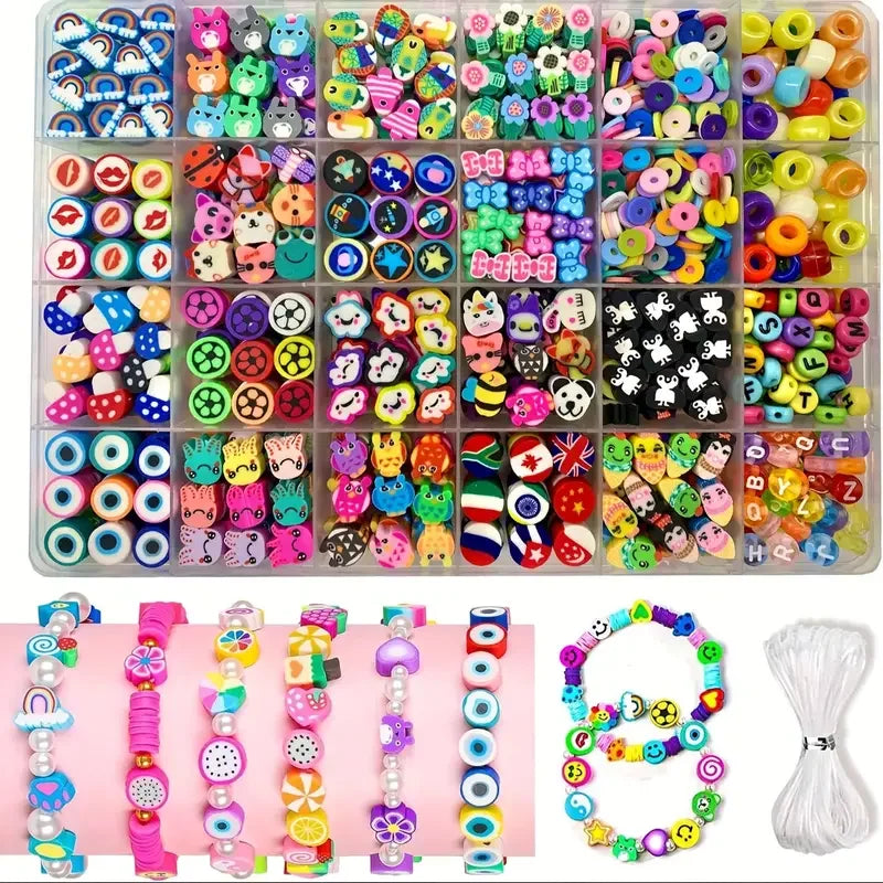 700Pcs Jewelry Making Kit DIY Beaded Crafts for Necklaces & Bracelets Acrylic, Soft Clay, Animal Charms, Polymer Clay Bead Se