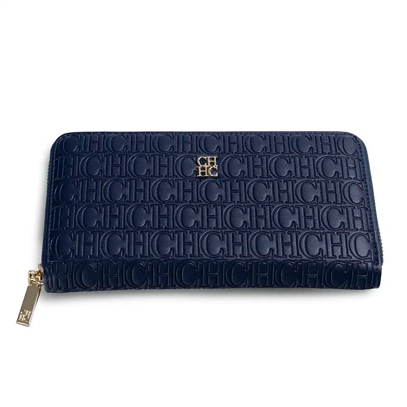 CH Fashion Classic Women's Wallet Standard Solid Color Design Letter Embossed Women's 2025 New Luxury Wallet - Blue
