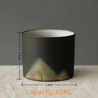 1pc Japanese Style Handmade Stoneware Tea Cup Kung Fu Tea Set Tea Cup Small Single Cup Ancient Style Quiet Road Cup Bowl Teac