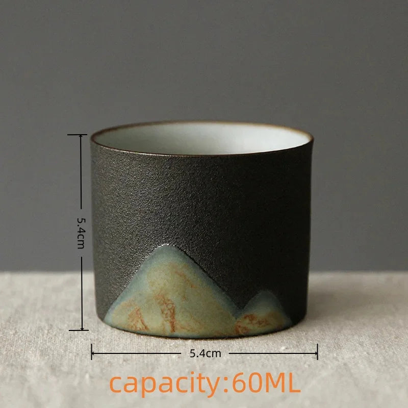 1pc Japanese Style Handmade Stoneware Tea Cup Kung Fu Tea Set Tea Cup Small Single Cup Ancient Style Quiet Road Cup Bowl Teac