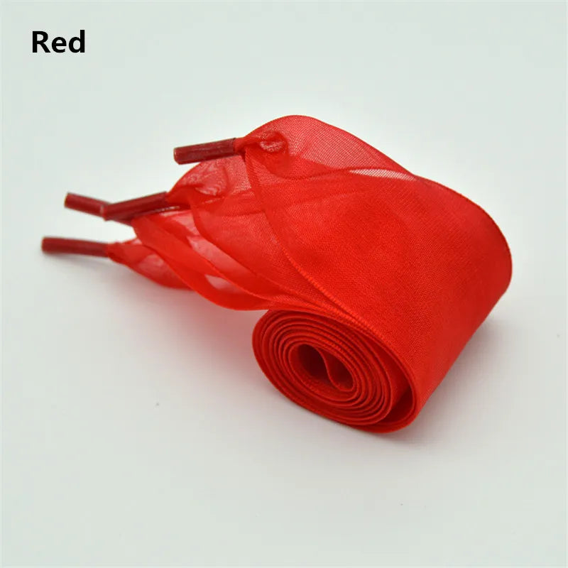 4cm Widened Transparent Chiffon Yarn Shoelaces Flat Silk Big Bow Wide Laces Trend Beauty White Casual Shoes Laces