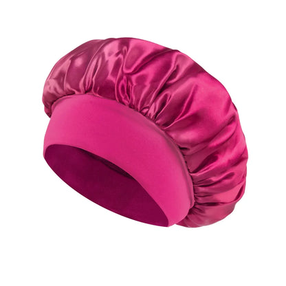 Women Satin Bonnet Hair Bonnet for Sleeping Hair Care Silk Bonnets Solid Wide-brimmed Sleeping Hat with Elastic Soft Band - r