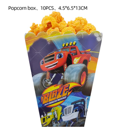 Blaze Monster Balloons Machines Race Car Happy Birthday Banner Party Decoration Cake Topper Disposable Tableware Background B